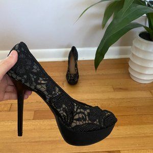 MixNo6 Black Peep Toe Heels